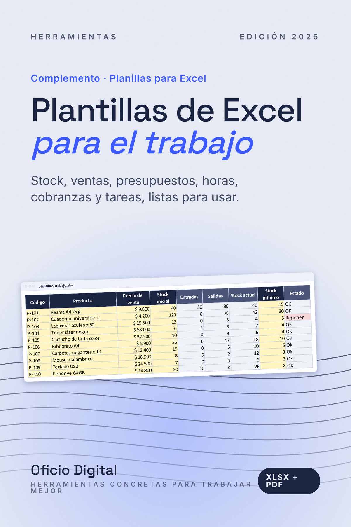 Plantillas de Excel para el trabajo (stock, ventas, presupuestos, horas, cobranzas y tareas)